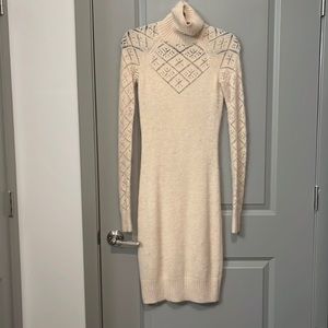 Super soft Rabbit Hair Blend Ivory Turtle Neck Sweater Dress Sz S!